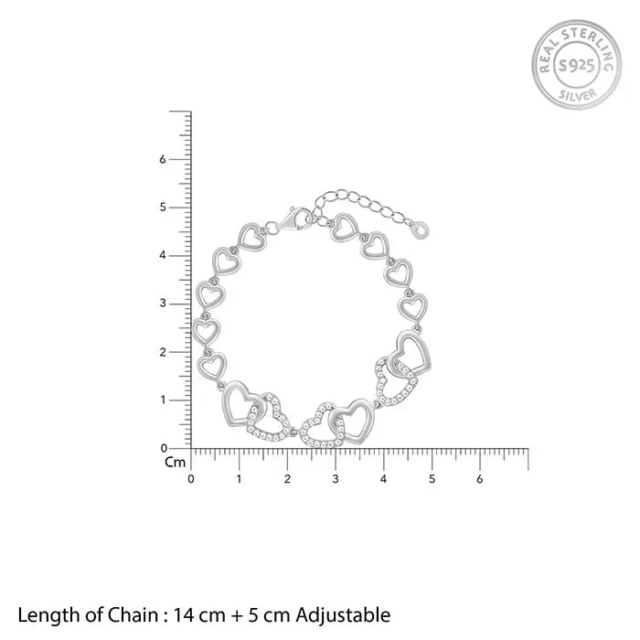 Interlocked Heart Duo Bracelet in Silver Finish